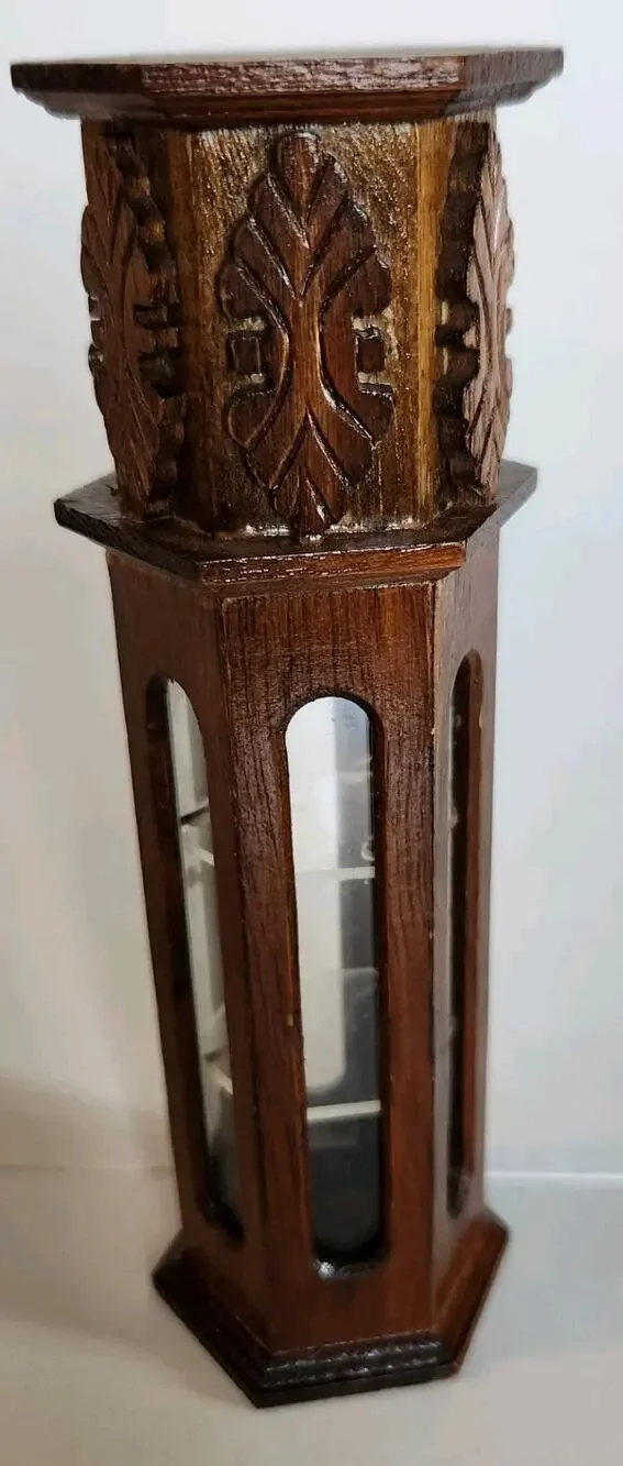 Vintage Miniature Hexagon Wooden Dollhouse China Cabinet 6
